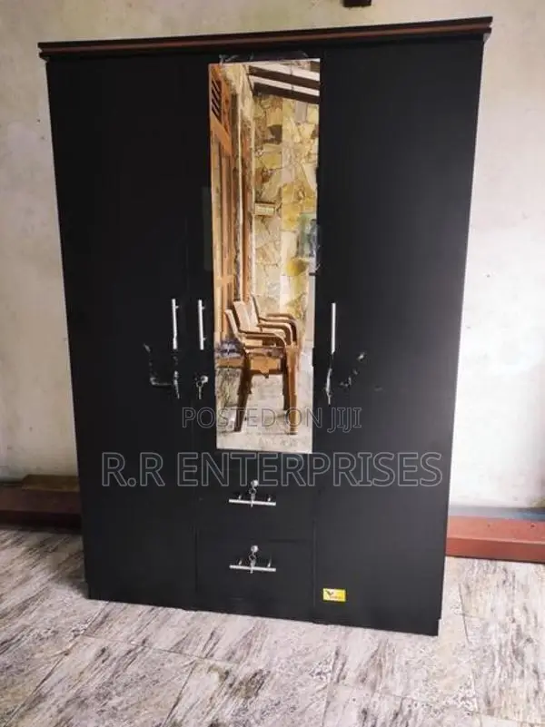 New 3D Black Melamine Wardrobes with Mirror