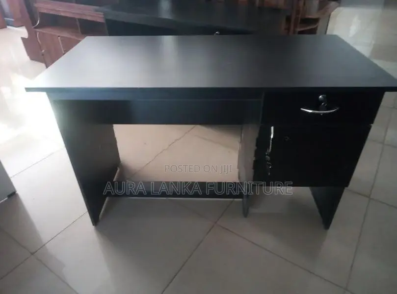 Melamine Black Writing Table with Ccupboard