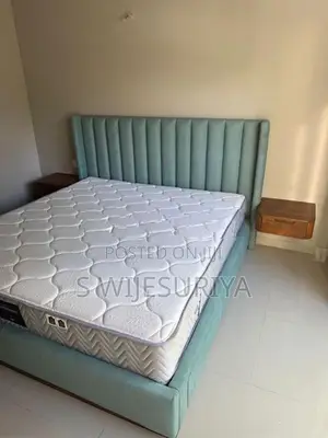 Elegant Greenish Blue Fully Upholstery King Size Bed