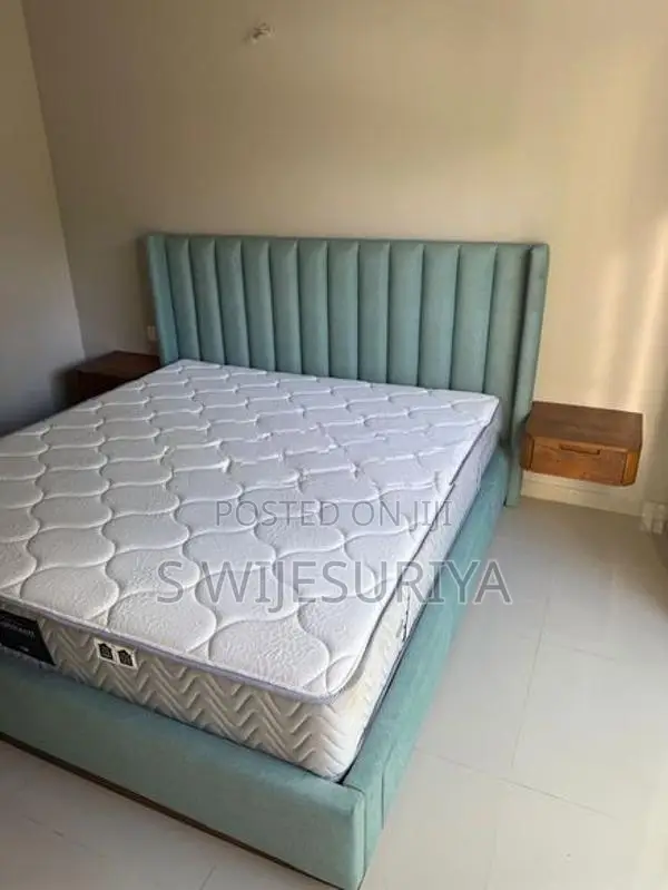 Elegant Greenish Blue Fully Upholstery King Size Bed