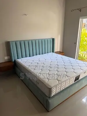 Elegant Greenish Blue Fully Upholstery King Size Bed