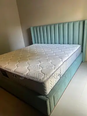Elegant Greenish Blue Fully Upholstery King Size Bed