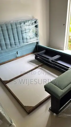 Elegant Greenish Blue Fully Upholstery King Size Bed