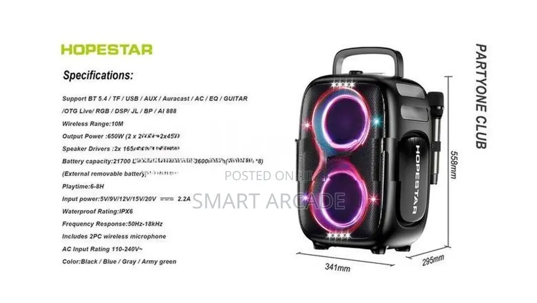 Hopestar Partyone Club 650W High Power PartyboX Bluetooth Speaker