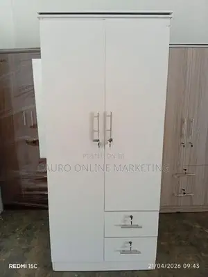 New Melamine 2 Door White Colour Cupboard Wardrobe