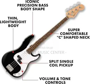 Fender Squier Precision Bass Guitar, Debut Series Laurel FB, Black