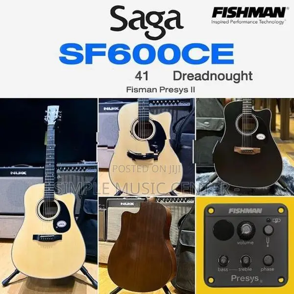 Saga SF-600CE 41'' Dreadnought Cutaway Electro Acoustic Guitar