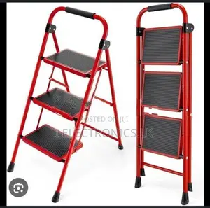 Heavy Duty Steel Stool, Lightweight Step Ladder (Red, 3 Stool