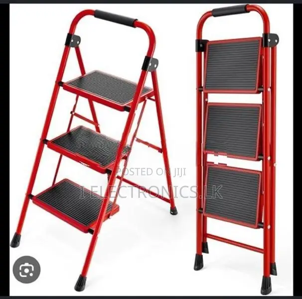 Heavy Duty Steel Stool, Lightweight Step Ladder (Red, 3 Stool