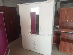 Melamine White 3door Cupboard with Mirror
