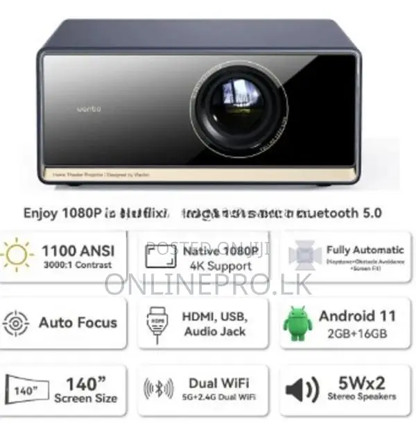 Wanbo X5 Pro Projector | 1080P Full HD Auto Focus Streaming Apps