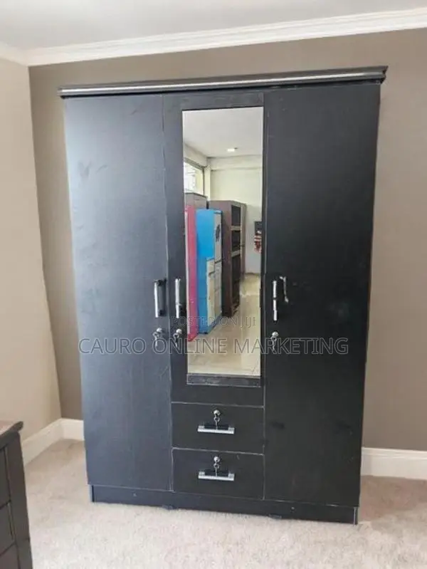 New Melamine Black Colour 3 Door Cupboard 6*4 Ft Wardrobe