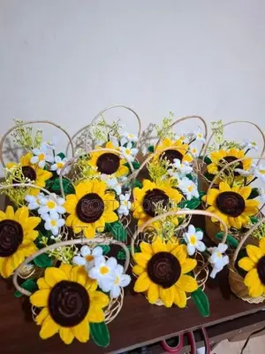 Sunflower in Cane Basket
