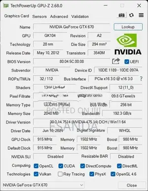 Nvidia GTX 670 2GB GDDR5 Graphics Card ( GTX670 Founders Edition )