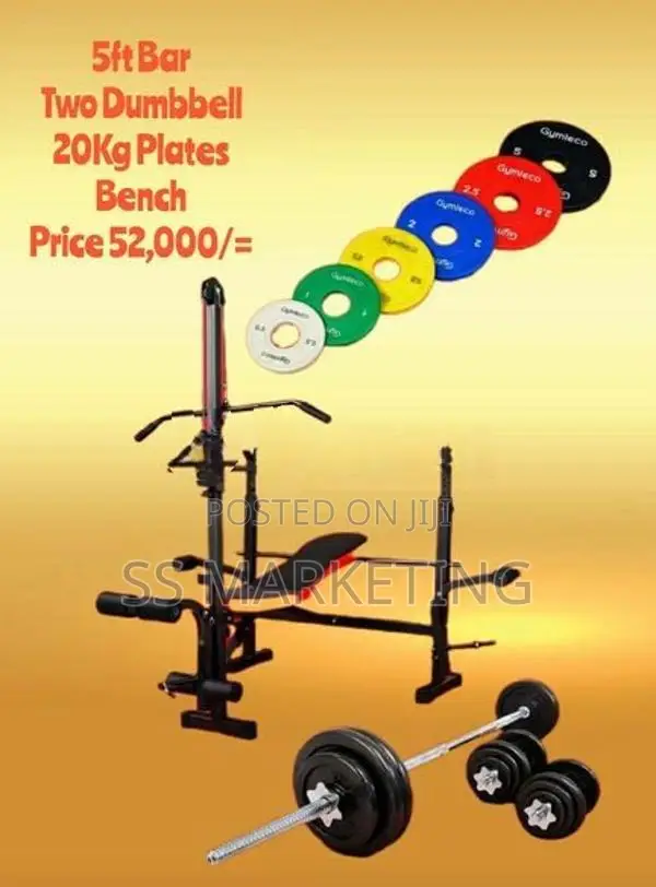 Brand New Dumbbell 10Kg Weight Plate Bench Set 20/30/40/50Kg