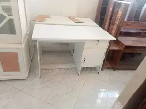 Melamine White Writing Table with Cupboard 4 by 2