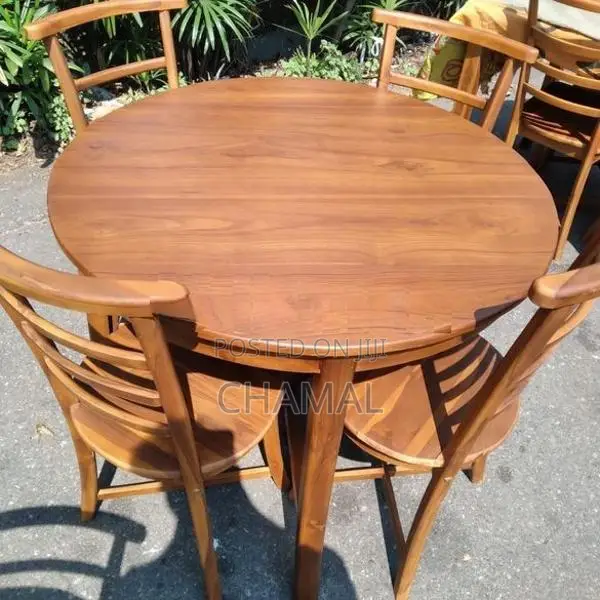 Brand New Solid Teak Round Dining Table with 4 Chairs | 3*3ft