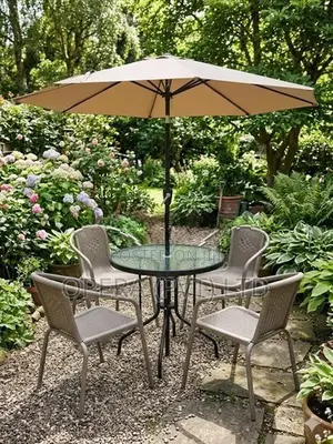 Outdoor Garden Set Table+4 Chair+Umbrella