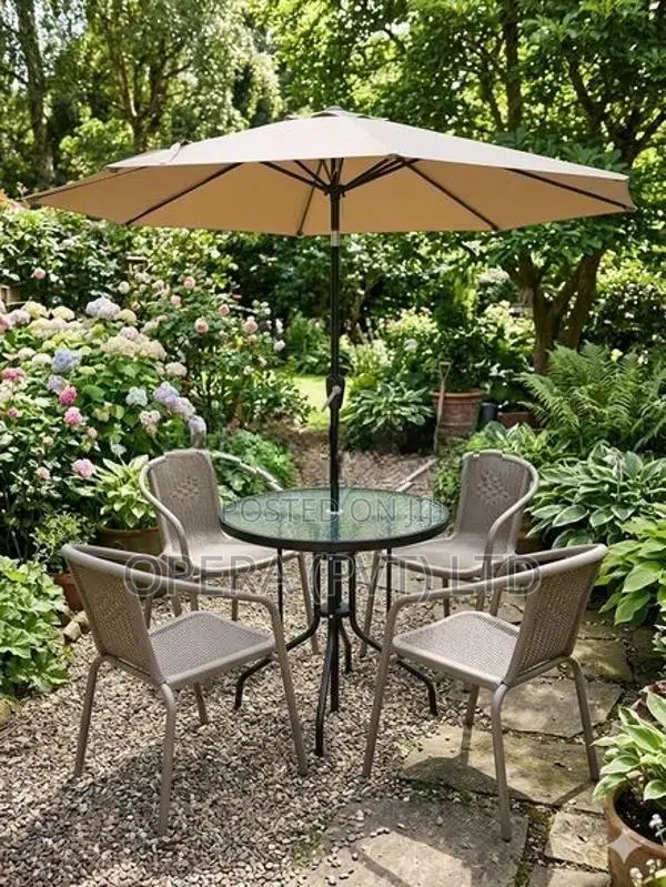 Outdoor Garden Set Table+4 Chair+Umbrella