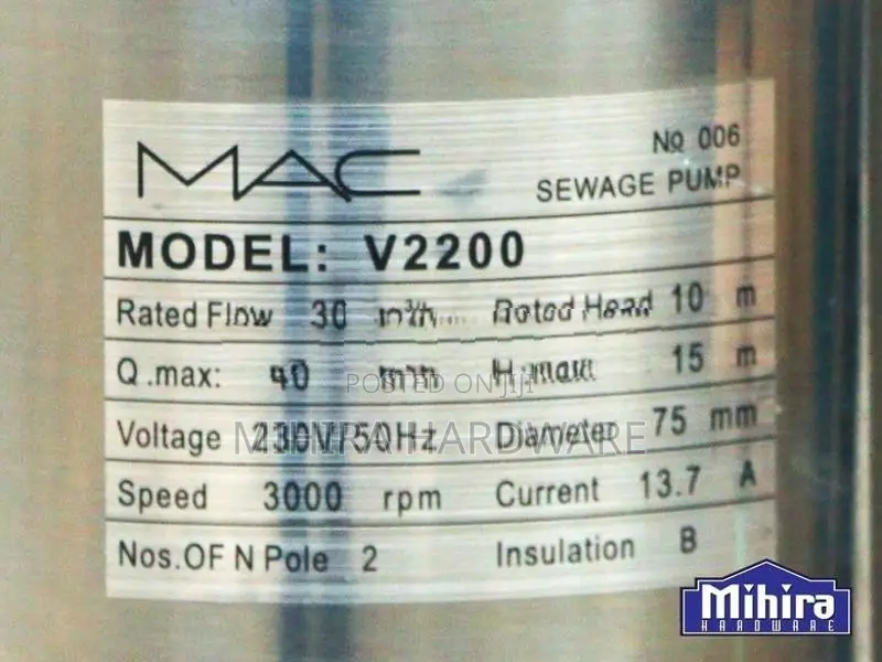 MAC 3Hp 3" V2200 Submersible Sludge PUMP sewage Water Motor Jabos sub