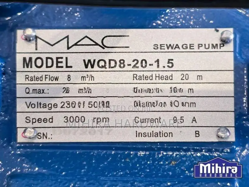 MAC 2" 2Hp 8-20-1.5 c iron Submersible Pump Water Motor Jabos sludge s