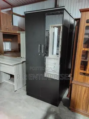 New 2D Black Melamine Wardrobes with Mirror