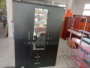 Melamine Black 3door Cupboard with Mirror