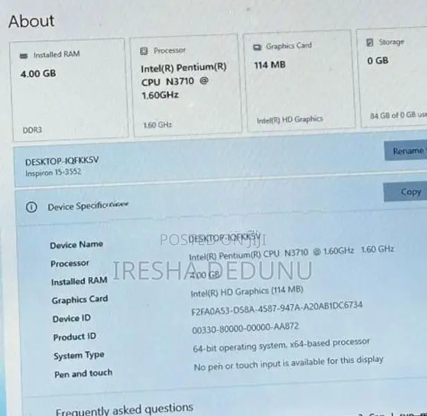 Dell Laptop 64 bit operating system