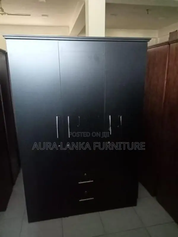 Melamine Black 3door Cupboard without Mirror