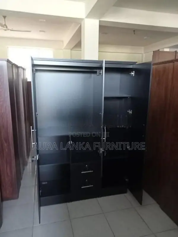 Melamine Black 3door Cupboard without Mirror