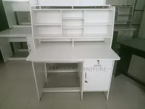 Melamine White Rack Writing Table with Cupboard 005