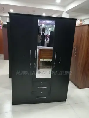 Melamine Black 3door Cupboard with Mirror