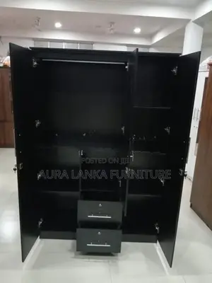Melamine Black 3door Cupboard with Mirror