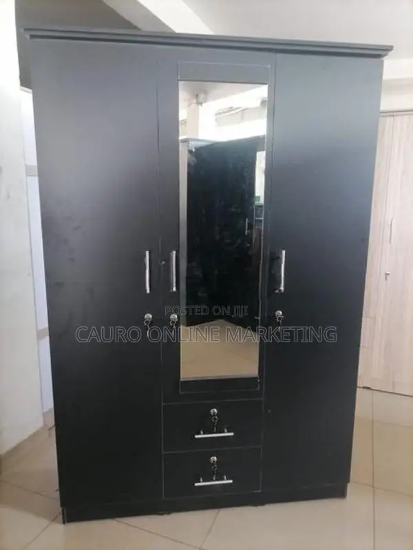 New Melamine Black Colour 3 Door Cupboard Wardrobe