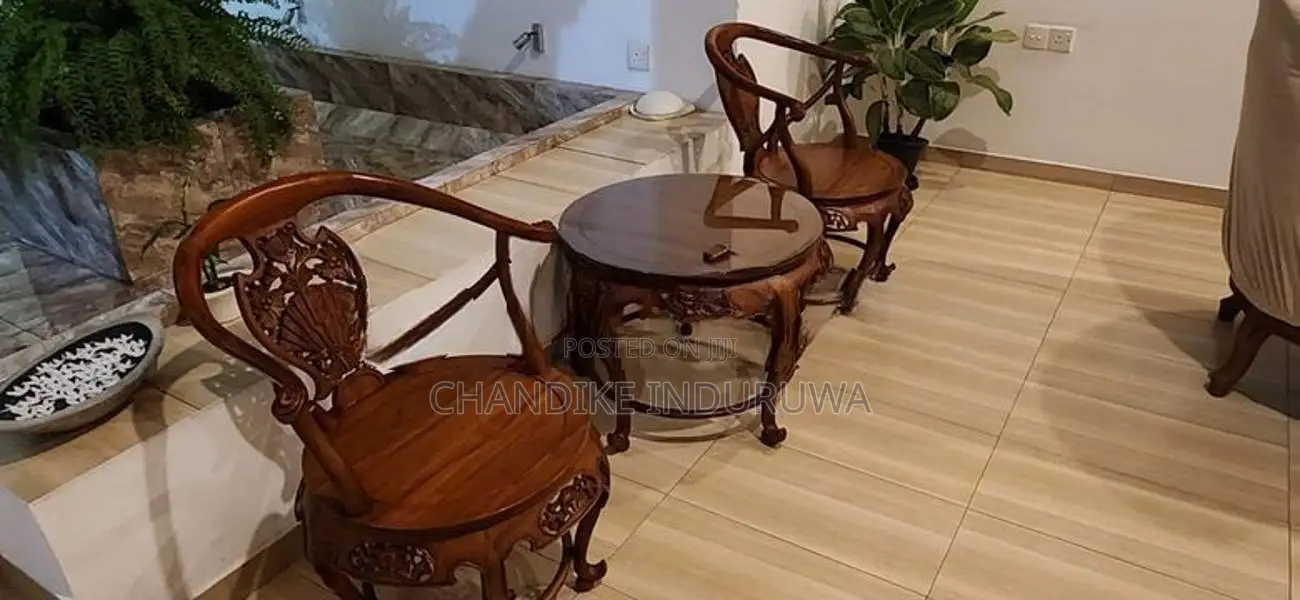 4 Carved Wooden Chairs with Table
