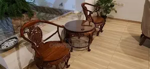 4 Carved Wooden Chairs with Table