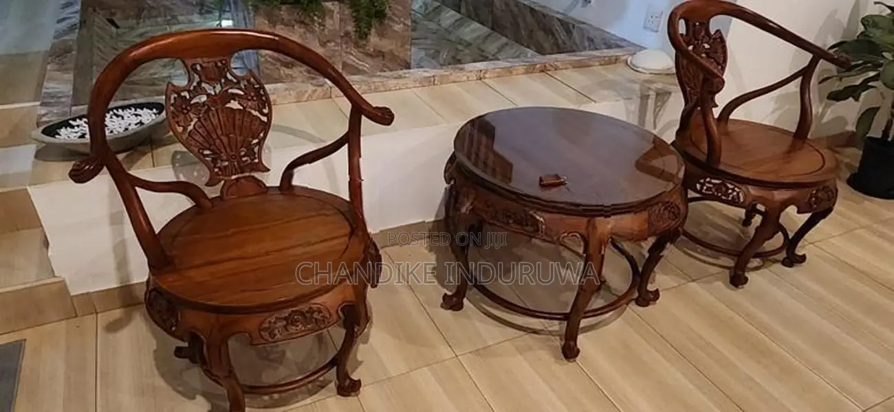 4 Carved Wooden Chairs with Table