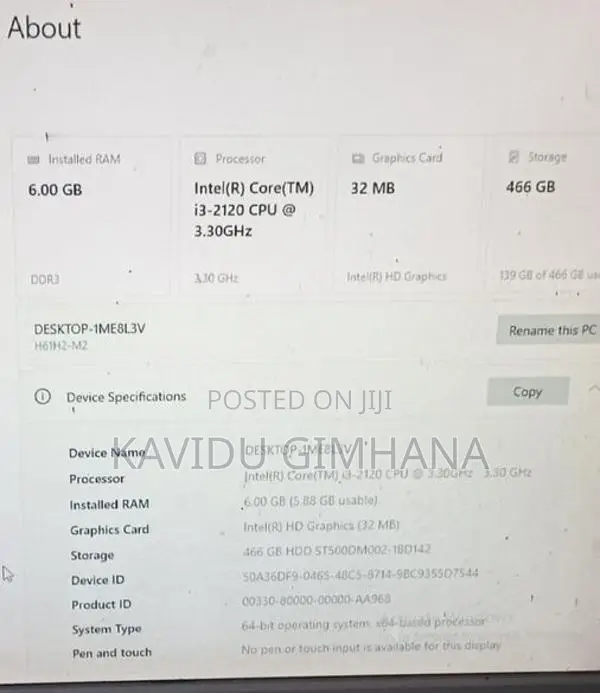 Full Desktop PC Set - i3 6GB 466GB HP Monitor