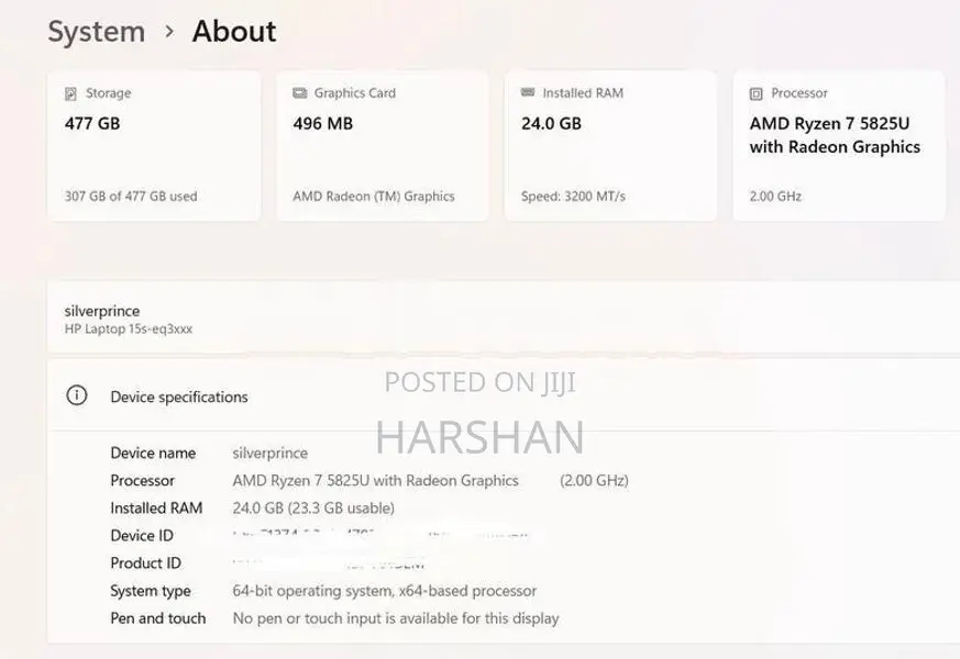 HP Laptop Ryzen 7 5825u/ DDR4 24GB/ 512GB SSD