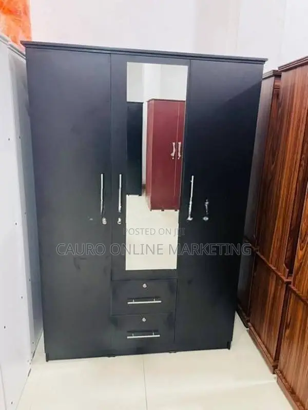 New Melamine 3 Door Black Coloure Cupboard Large Wardrobe