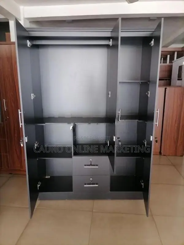 New Melamine 3 Door Black Coloure Cupboard Large Wardrobe