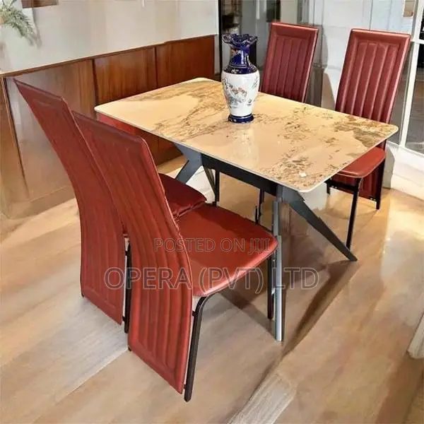 Granite Top Chair Cross Dining Table Set -A564