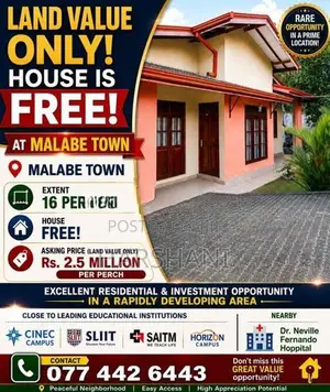 Beautiful House at Land Value Walking Distance to Malabe Town