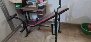 Bars, Dumbell, Plates and Bench