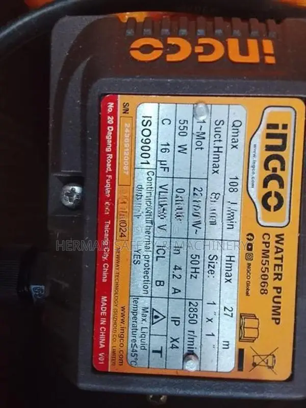Ingco Brand Peripheral Centrifugal Water Pump Herman Pt 0461