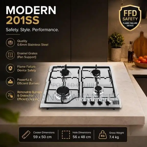 Novo Safety Modern 4 Burner Gas Cooker Hob