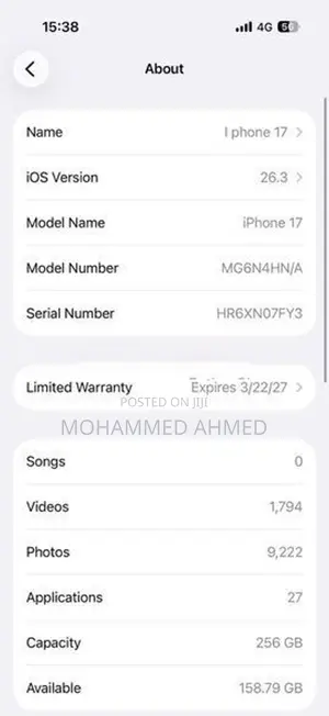 Apple iPhone 17 I phone (Used)