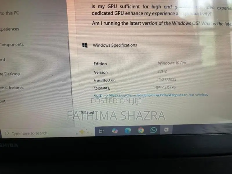 Toshiba Laptop Intel Core i5 5th Gen 8th RAM
