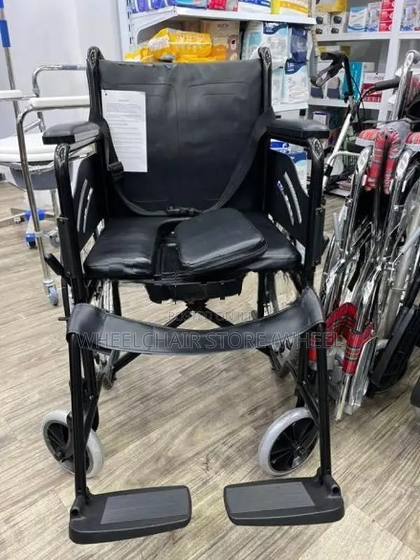 Commode Wheel Chair Black Edition with Safety Belt