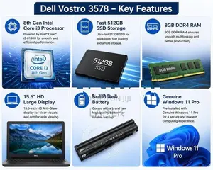 512GB SSD Dell Vostro 3578 Core i3 8130U – 8th GEN Laptop 8GB RAM